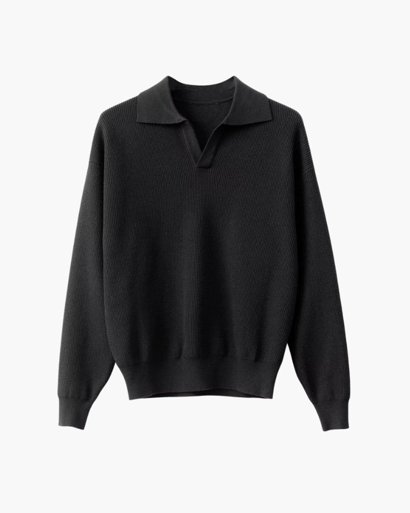 Textured Knit Polo Sweater