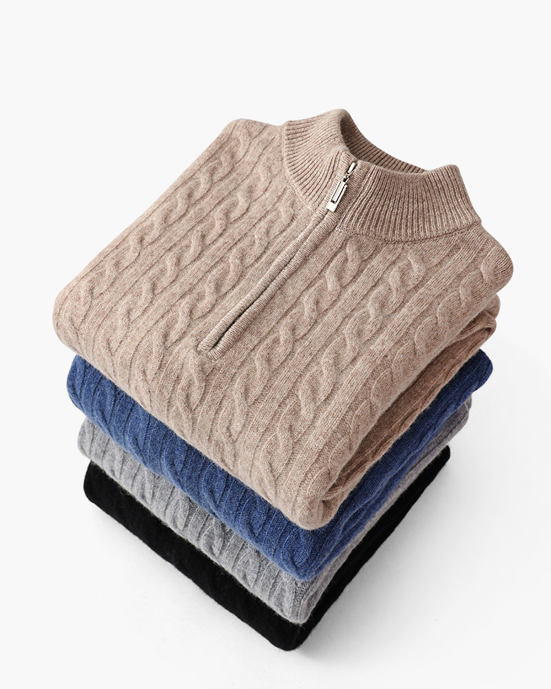 100% Cashmere Cable-Knit Half-Zip Sweater