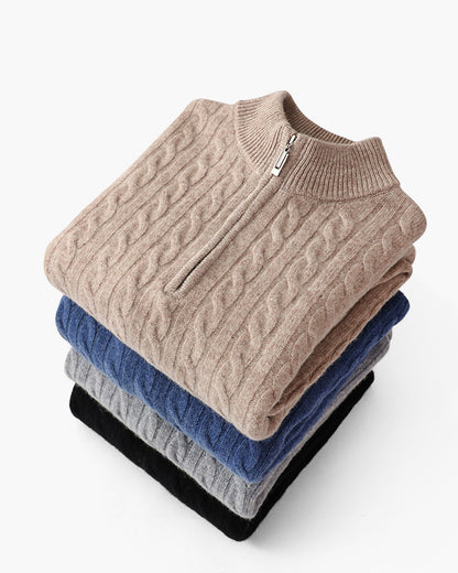100% Cashmere Cable-Knit Half-Zip Sweater