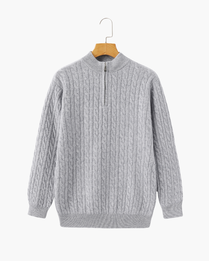 100% Cashmere Cable-Knit Half-Zip Sweater