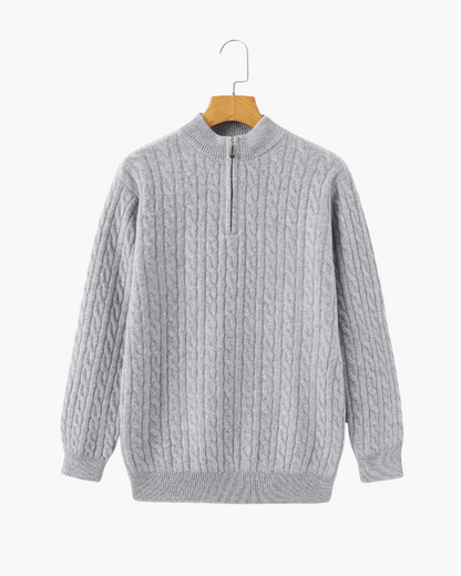 100% Cashmere Cable-Knit Half-Zip Sweater