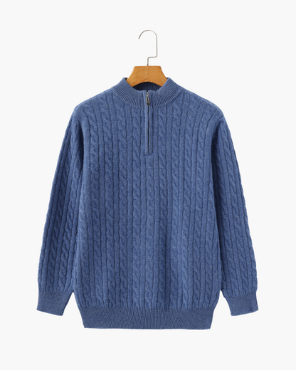 100% Cashmere Cable-Knit Half-Zip Sweater