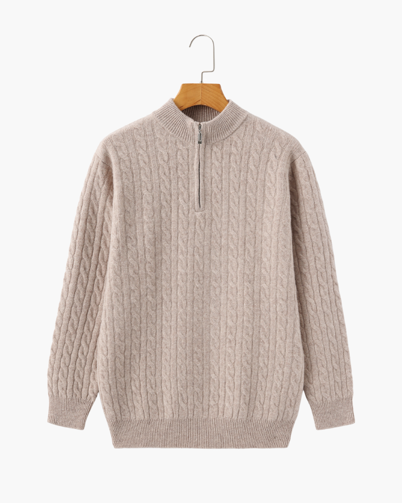 100% Cashmere Cable-Knit Half-Zip Sweater