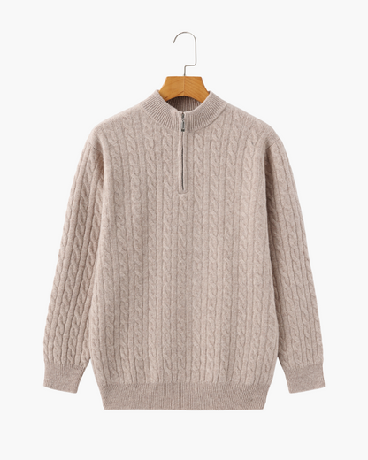 100% Cashmere Cable-Knit Half-Zip Sweater
