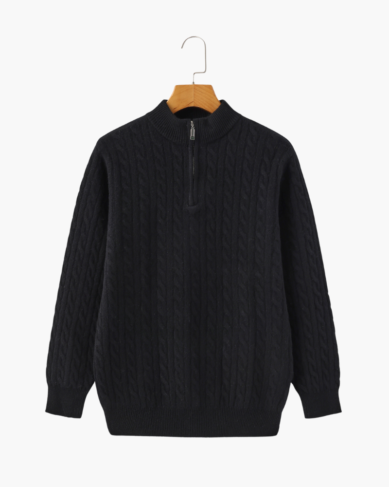 100% Cashmere Cable-Knit Half-Zip Sweater
