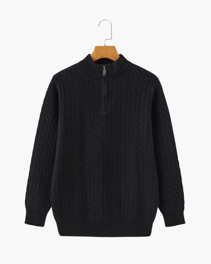100% Cashmere Cable-Knit Half-Zip Sweater