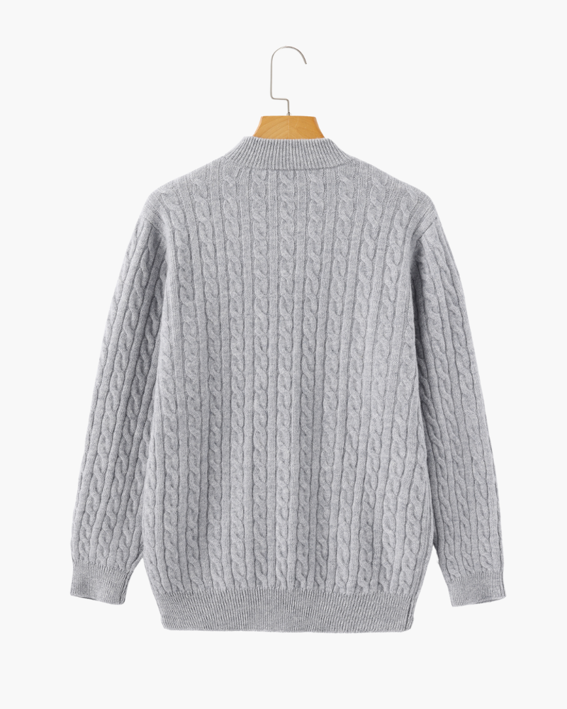 100% Cashmere Cable-Knit Half-Zip Sweater