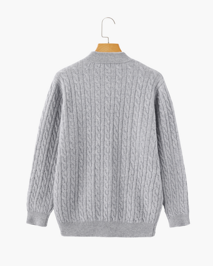 100% Cashmere Cable-Knit Half-Zip Sweater