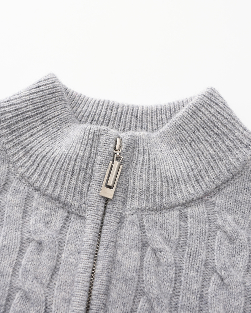 100% Cashmere Cable-Knit Half-Zip Sweater