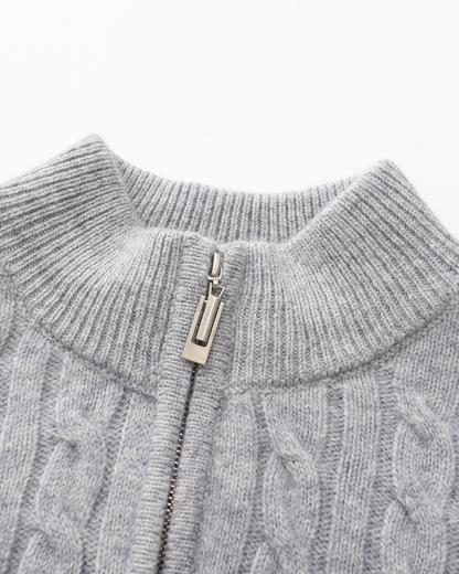 100% Cashmere Cable-Knit Half-Zip Sweater