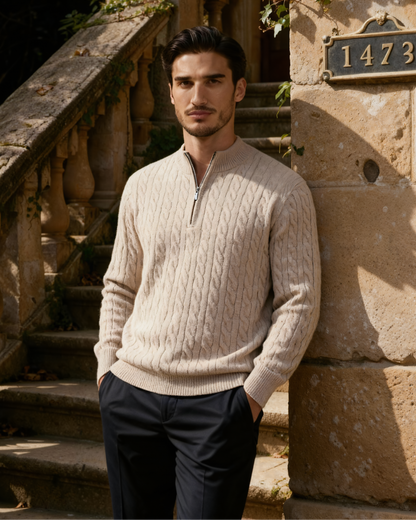 100% Cashmere Cable-Knit Half-Zip Sweater